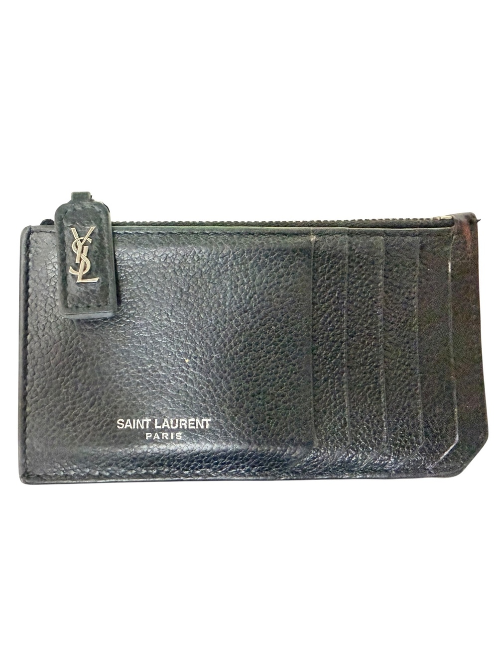 Saint Laurent Paris Black Leather Zip Card Holder Wallet